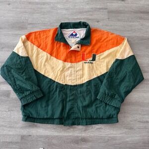 Vintage Apex One Miami Hurricanes Windbreaker Jacket Mens Green Orange Large 90s